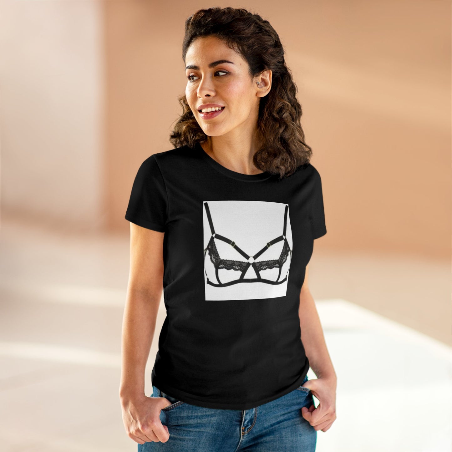 Camiseta con sujetador de algodón de peso medio para mujer