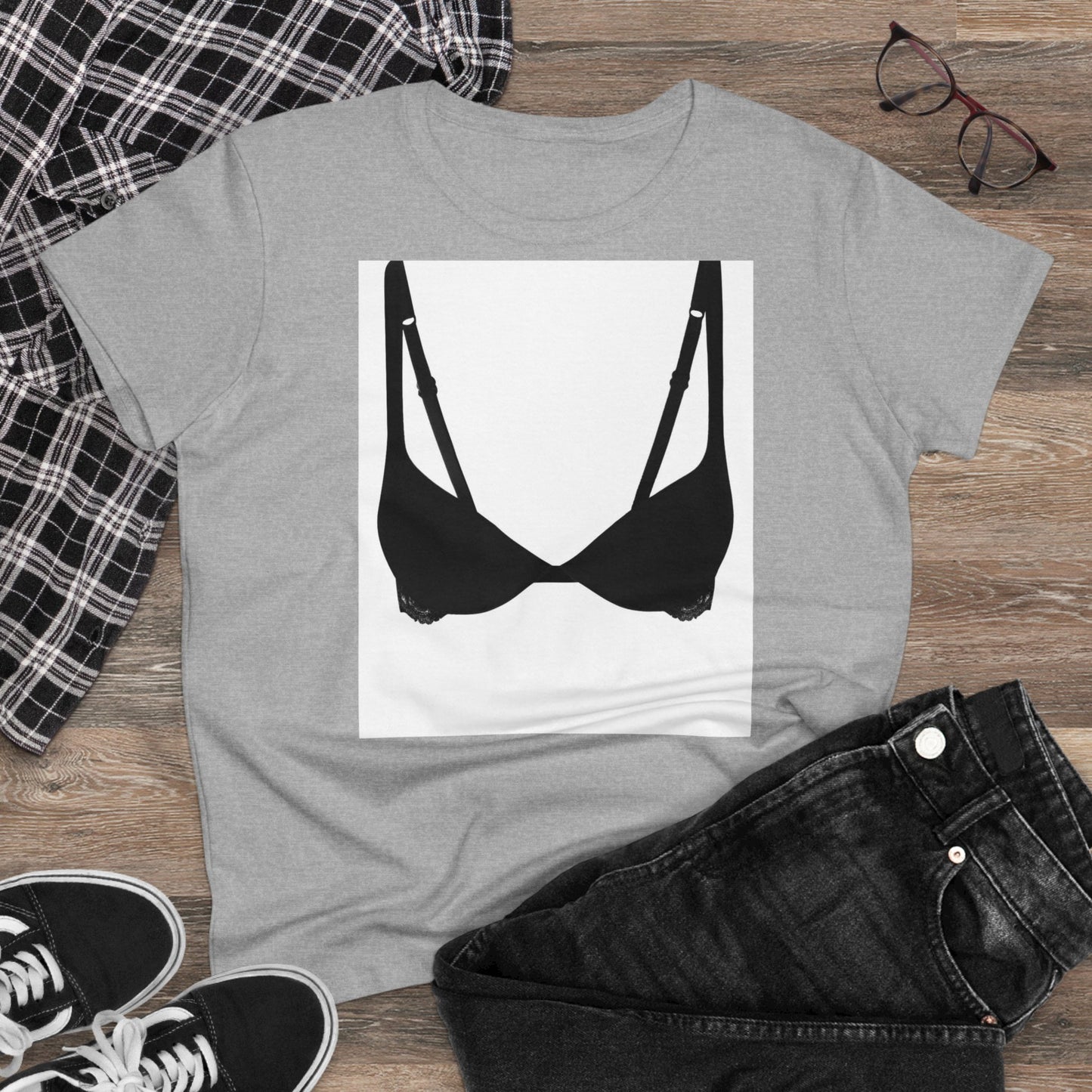 Camiseta con sujetador de algodón de peso medio para mujer