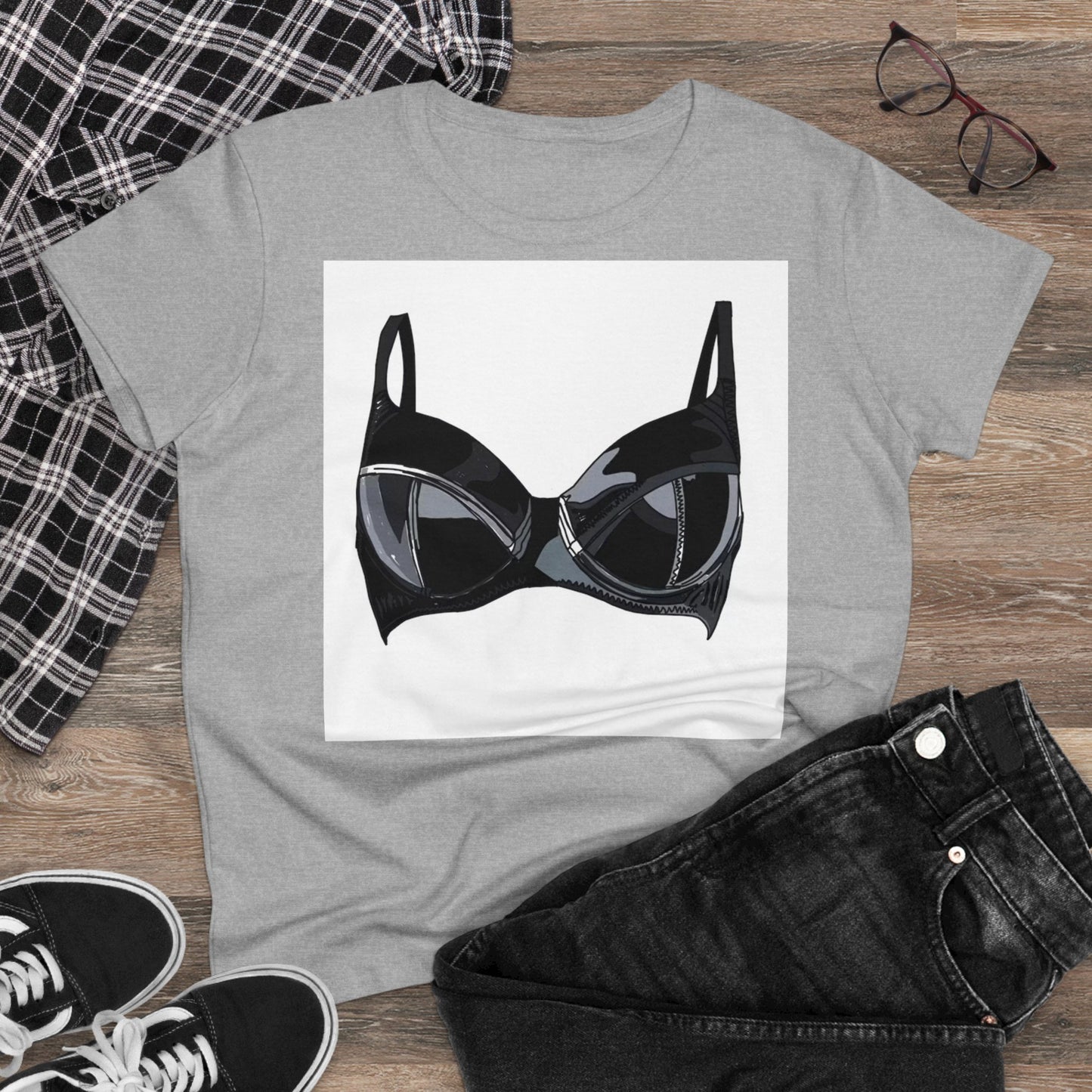 Camiseta con sujetador de algodón de peso medio para mujer