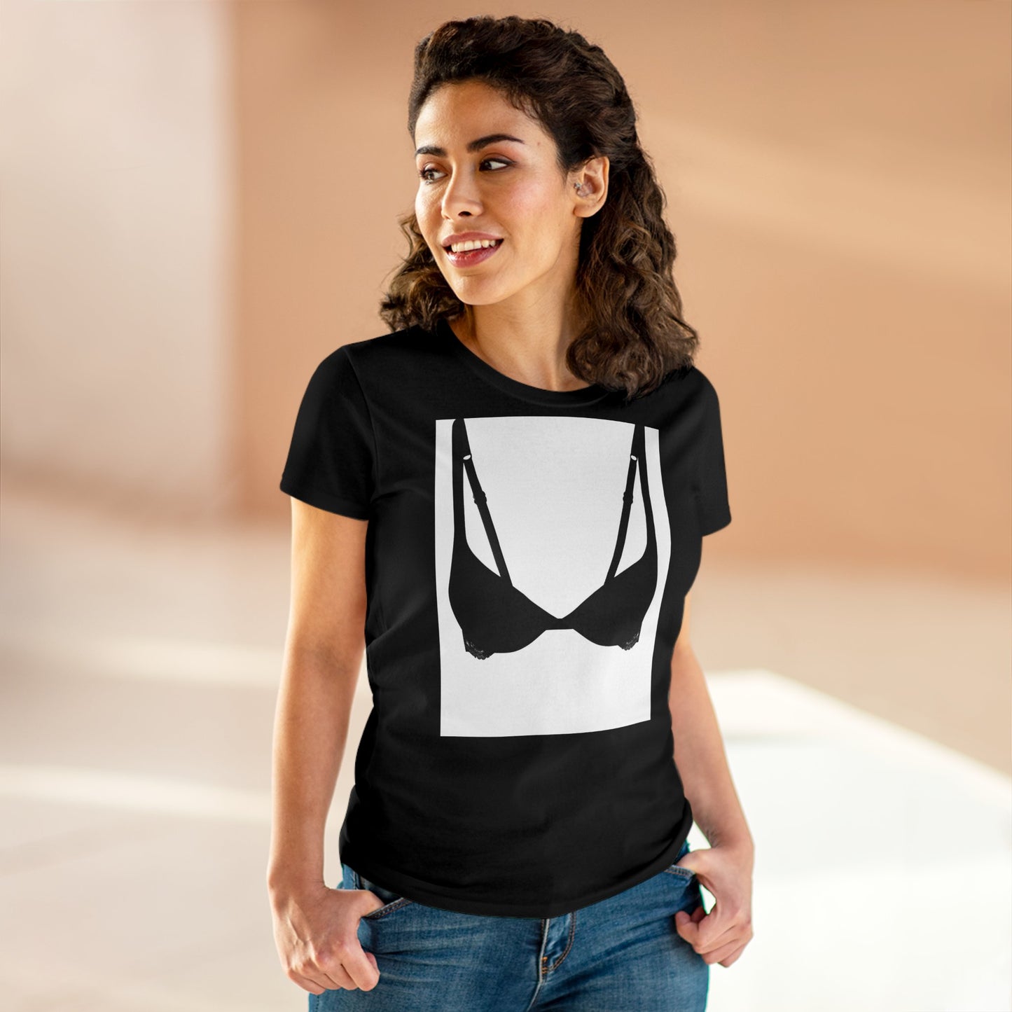 Camiseta con sujetador de algodón de peso medio para mujer