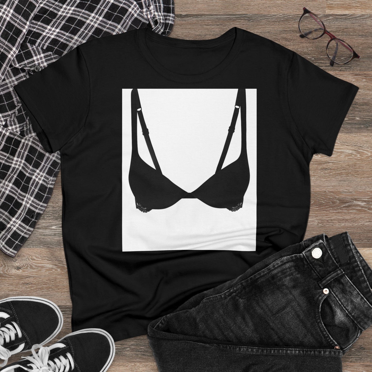 Camiseta con sujetador de algodón de peso medio para mujer